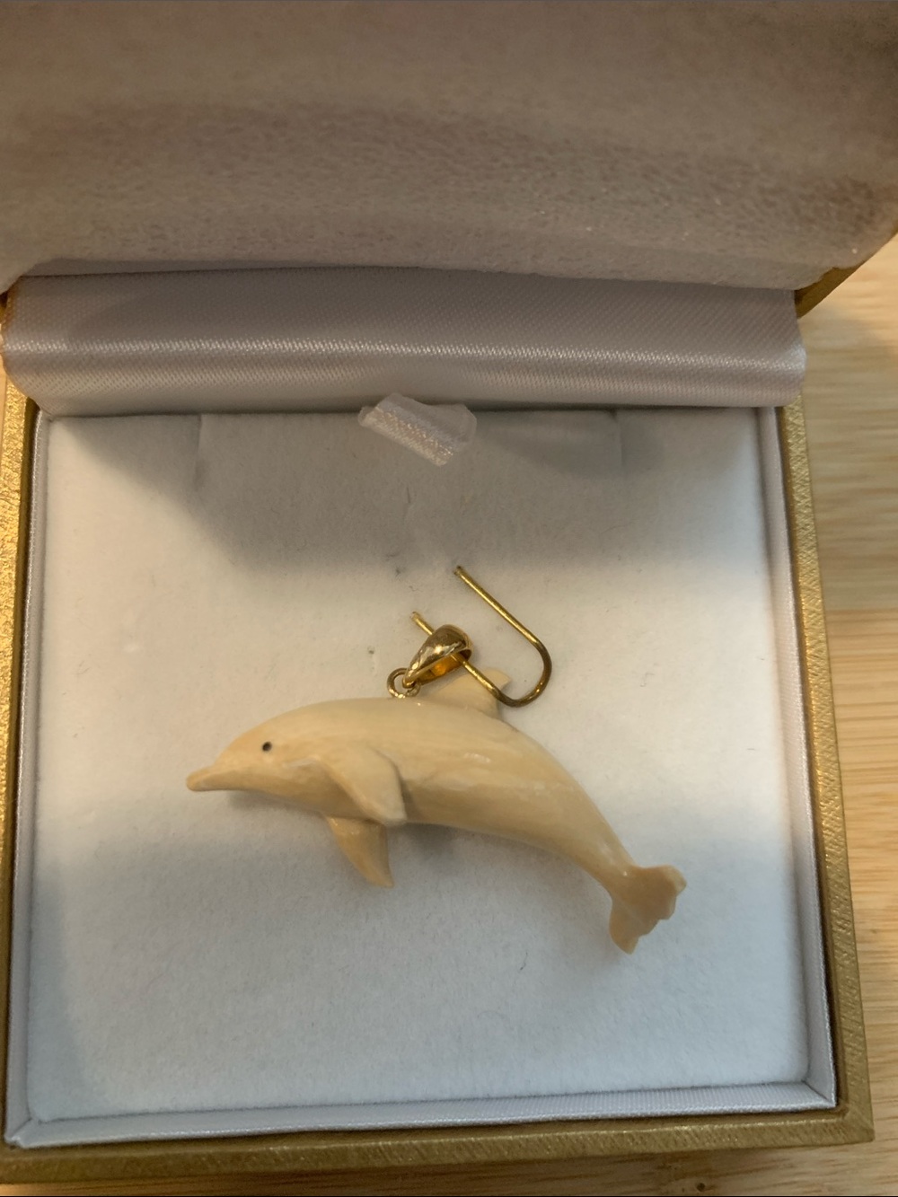 Vintage Korite 14K Gold Mammoth Carved Dolphin Pendant  unisex